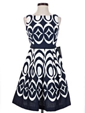 The Limited Navy and White Geometric Fit-and-Flare Dress
